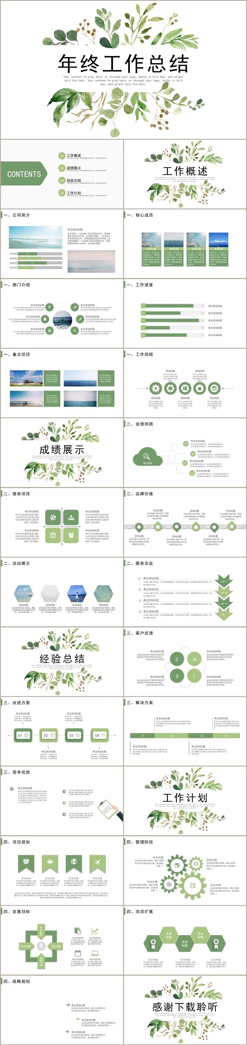 简约绿色小清新公司企业文化简介工作总结PPT模板