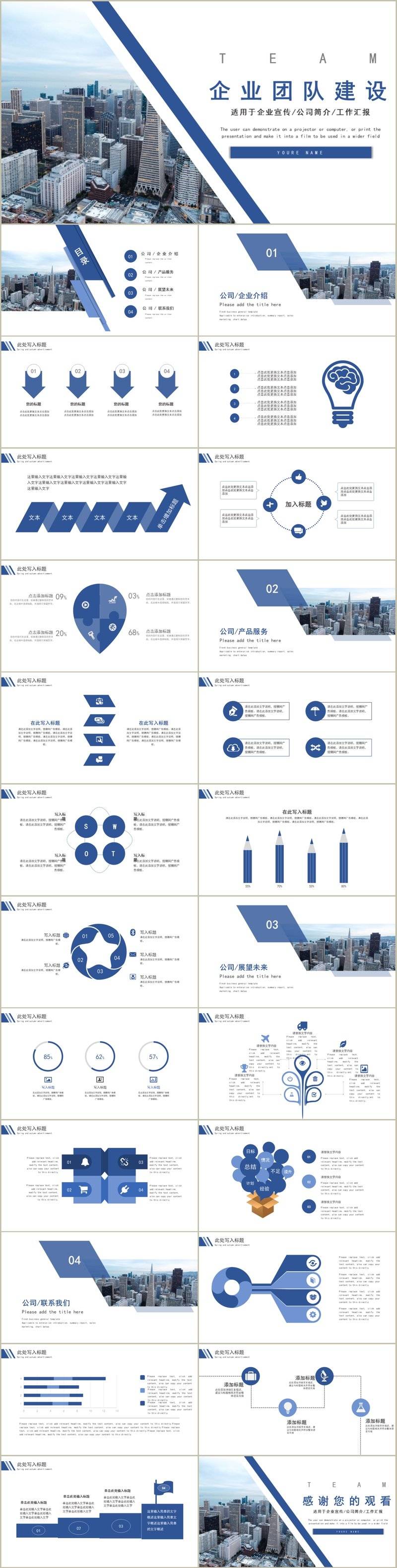 城市风公司文化简介企业团队建设工作总结PPT模板