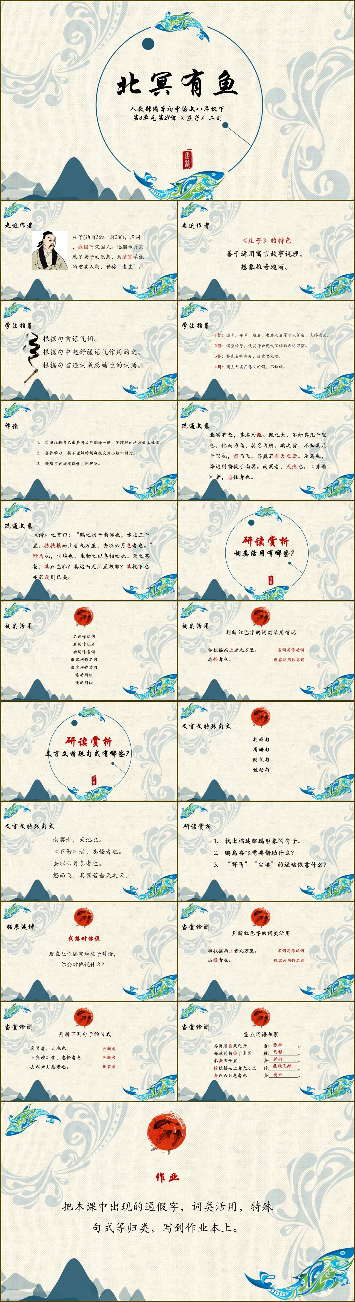中学生八年级人教版语文下册北冥有鱼公开教学课件ppt模板